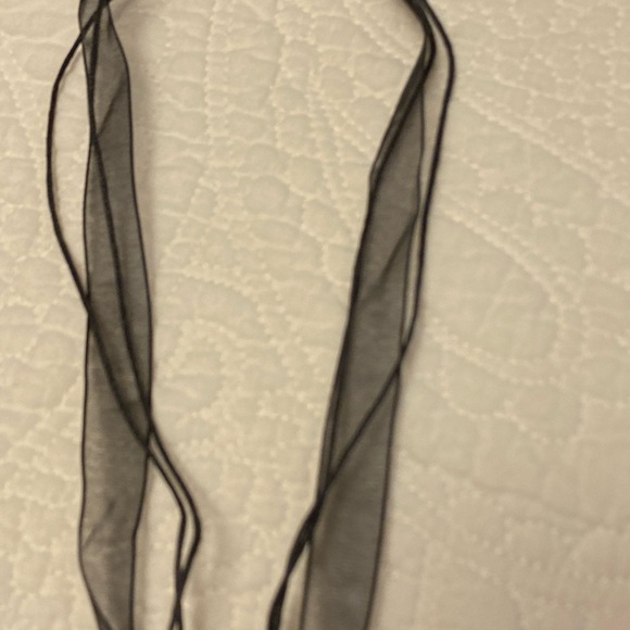 Elegant Black and Gold Rectangular Pendant & Sheer Ribbon Necklace - Picture 2 of 6